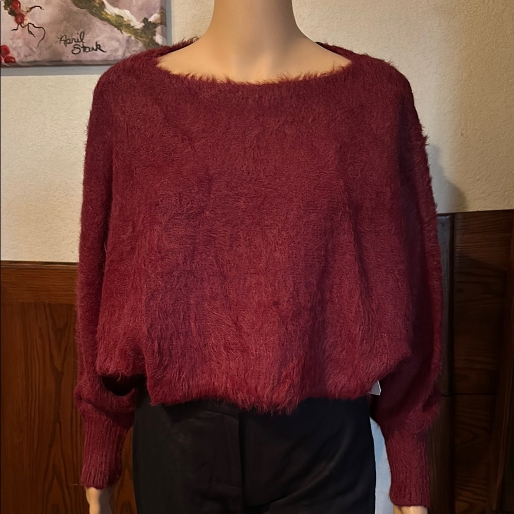 Alter’d State Cozy Burgundy Fuzzy Sweater